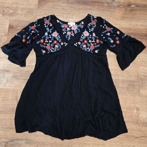 Umgee Black Blouse with Chic Embroidered Design